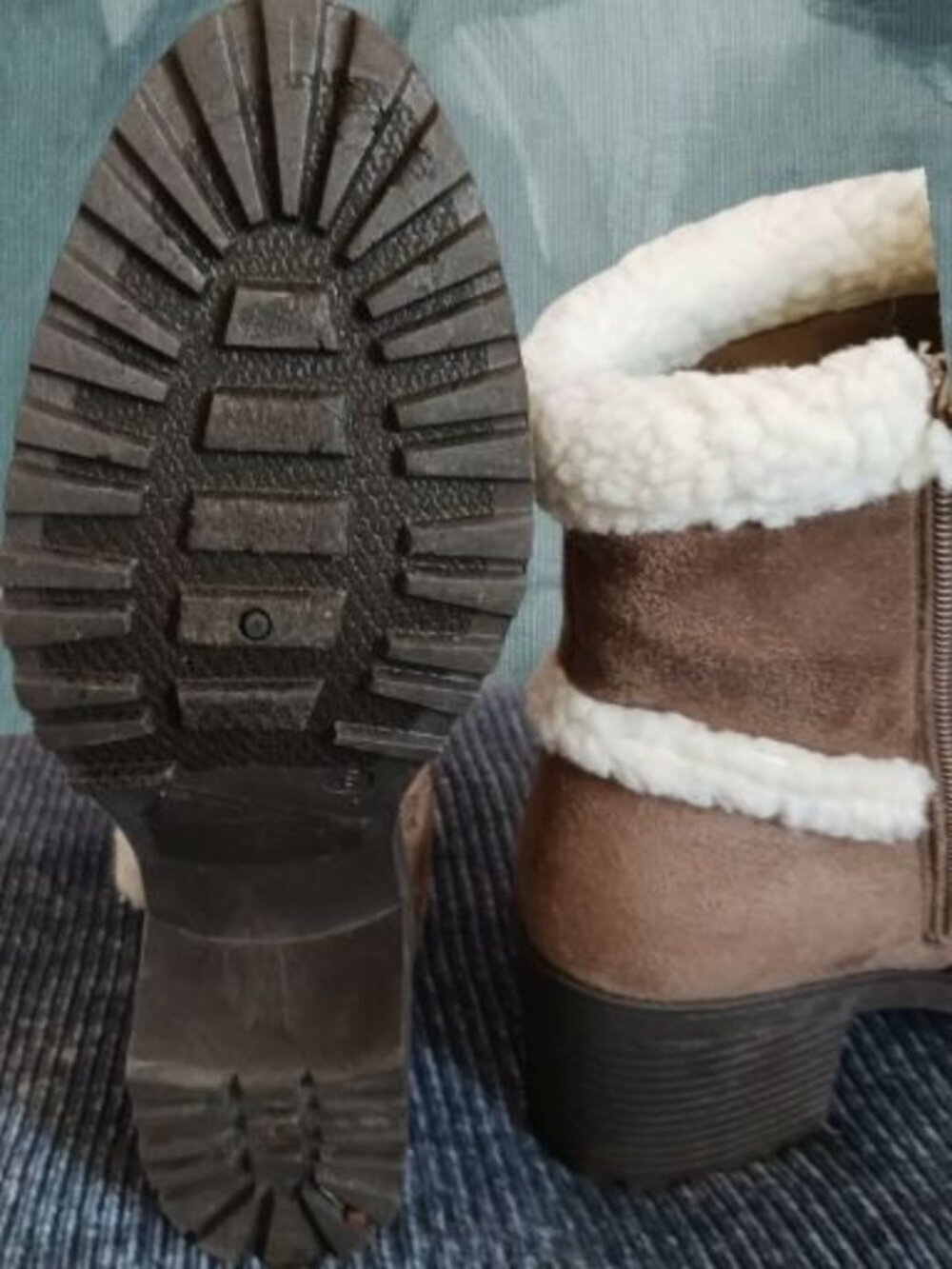 Olivia Miller Ankle Boots With Faux Sherpa Fur Lined Taupe Brown SIZE 8 - Picture 8 of 12